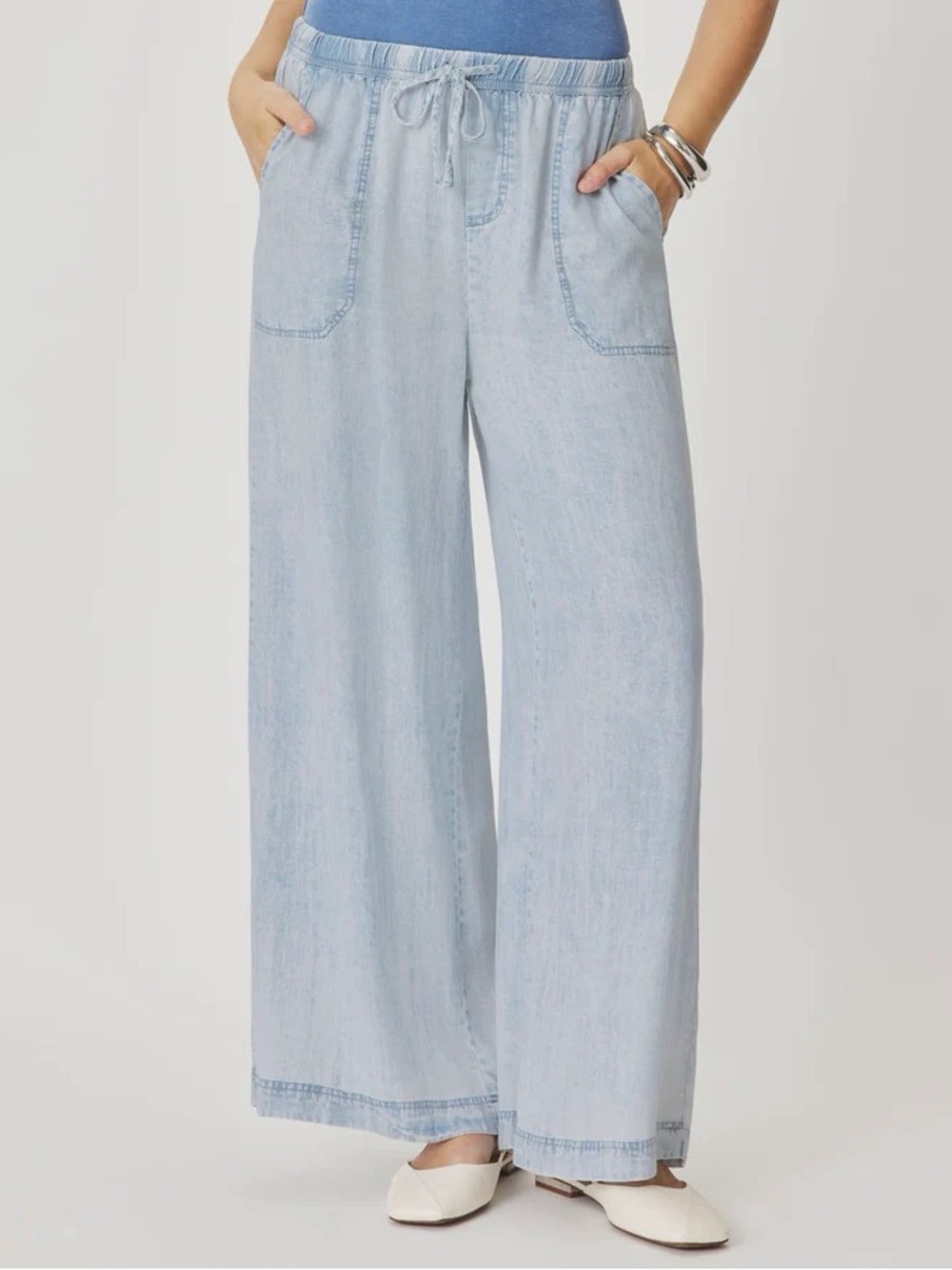 Splendid Angie Indigo Pallazo Wide Leg Pant Bleached Indigo Size S NWT $168 - Picture 2 of 10